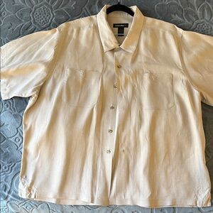 Today’s Man Cream Linen Short Sleeve Shirt